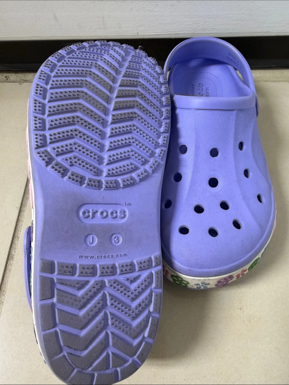 CROCS Kids Purple Garden Clogs with Floral Trim